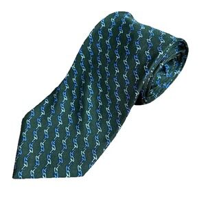 Brooks Brothers Makers Silk Tie Green Chain Link Print Made In USA Vintage